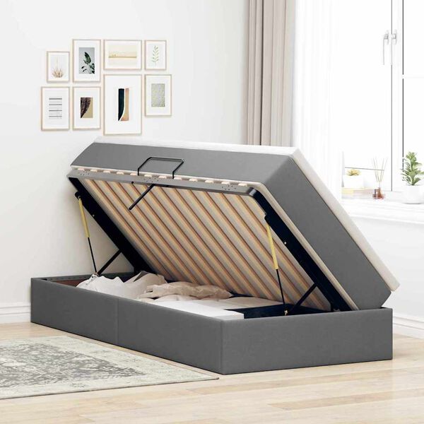 vidaXL Seng med opbevaring og madras M&oslash;rkegr&aring; 90 x 200 cm Polyester