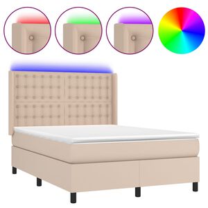 vidaXL kontinentalseng LED-lys 140x190 cm kunstl&aelig;der cappuccinofarvet
