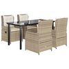 vidaXL spisebordss&aelig;t til haven 5 dele med hynder polyrattan beige