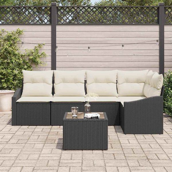 vidaXL Sofa Sæt med pude 6 pcs Sort polyrattan
