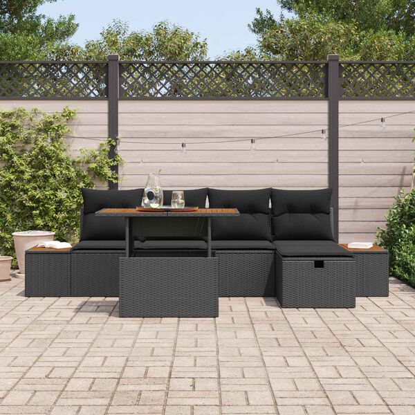 vidaXL Havesofa S&aelig;t 6 pcs Sort polyrattan