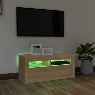 vidaXL tv-bord med LED-lys 90x35x40 cm sonoma-eg