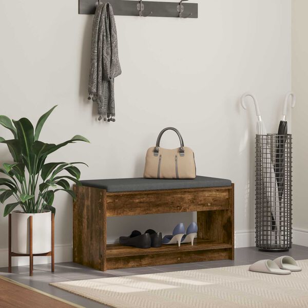 vidaXL Hallb&aelig;nk med pude R&oslash;get Eg 83 x 38 x 45 cm Kunstigt tr&aelig; og stof