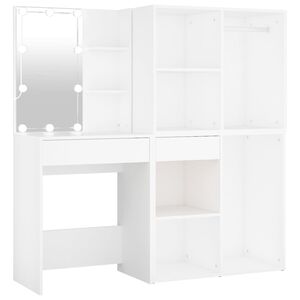 vidaXL makeupbord med LED-lys og 2 skabe konstrueret tr&aelig; hvid