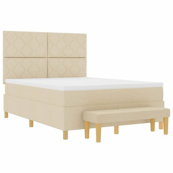 vidaXL Box spring seng med madras Creme 160 x 200 cm Stof