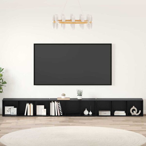 vidaXL TV-m&oslash;bels&aelig;t 3 pcs Sort eg 37 x 35 x 107 cm Konstrueret tr&aelig;