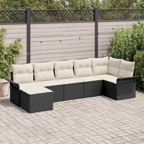 vidaXL Havesofa S&aelig;t med pude 7 pcs Sort polyrattan