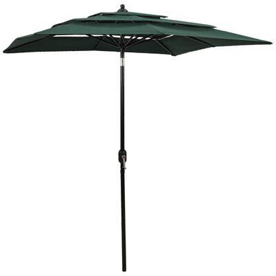vidaXL parasol med aluminiumsstang i 3 niveauer 2x2 m grøn