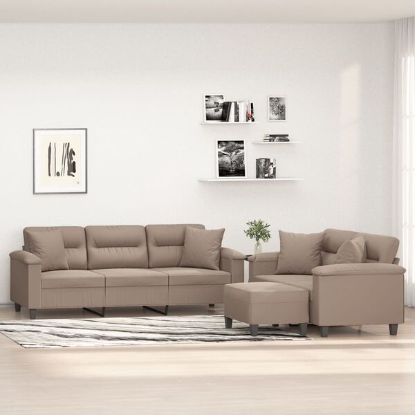 vidaXL sofas&aelig;t 3 dele med puder mikrofiberstof gr&aring;brun