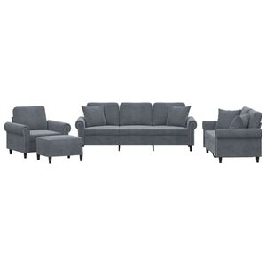 vidaXL sofas&aelig;t 4 dele med puder velour m&oslash;rkegr&aring;