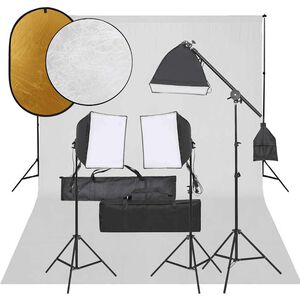 vidaXL fotostudies&aelig;t med lampes&aelig;t + baggrund og reflektor