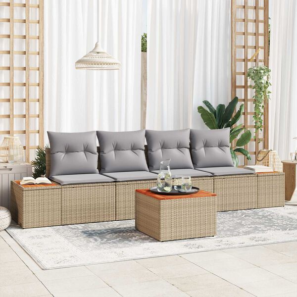 vidaXL Havesofa S&aelig;t med pude med opbevaring 5 pcs Beige Poly rattan