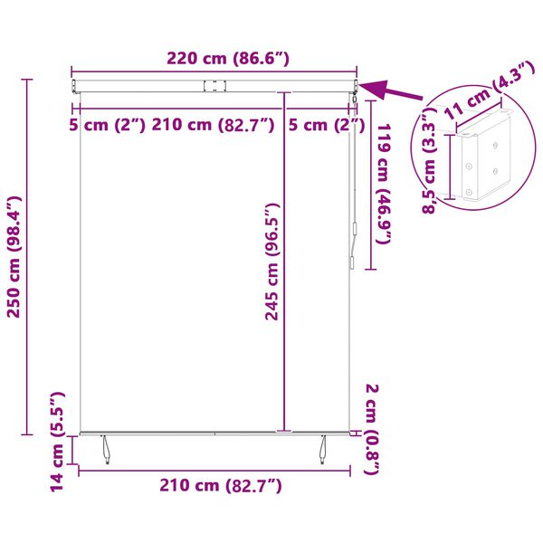 vidaXL Rullegardin Stribet Bl&aring; og Hvid 200 x 250 cm Stof og Aluminium