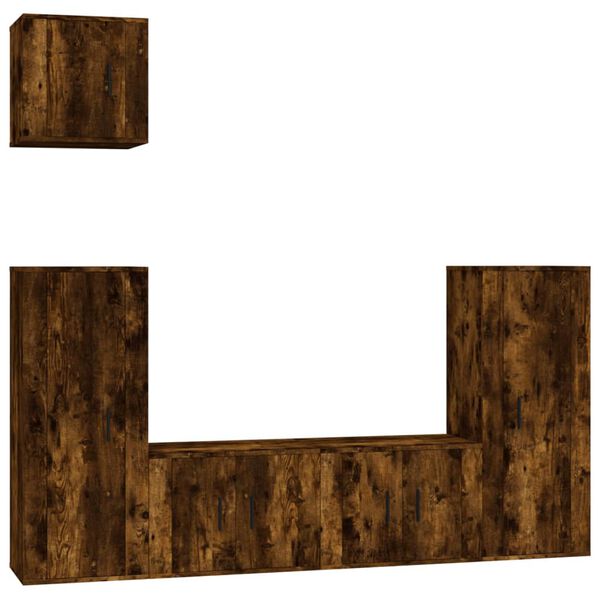 vidaXL tv-skabssæt 5 dele konstrueret træ røget egetræsfarve