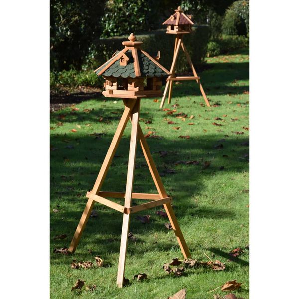 dobar sekskantet fuglehus naturfarvet og gr&oslash;n