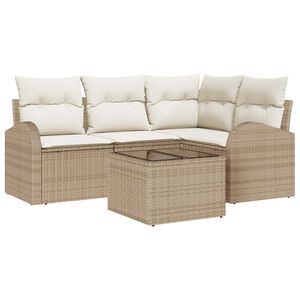 vidaXL Havesofa S&aelig;t med pude 5 pcs Beige og hvid polyrattan
