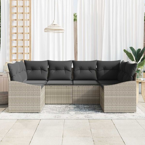 vidaXL Havesofa Sæt med opbevaring 6 pcs Lysegrå polyrattan