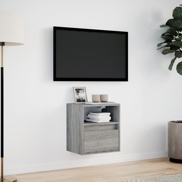 vidaXL v&aelig;gh&aelig;ngt tv-bord m. LED-lys 41x31x45 cm gr&aring; sonoma-eg