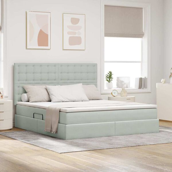 vidaXL Seng med opbevaring og madras Lysegr&aring; 160 x 200 cm Fl&oslash;jl