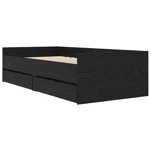 vidaXL Sengestel med skuffe Sort eg 90 x 190 cm Massiv fyrretr&aelig;