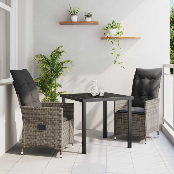 vidaXL Have Spisebordss&aelig;t med pude 3 pcs Gr&aring; polyrattan