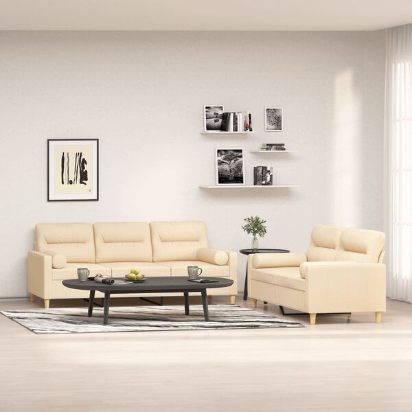 vidaXL sofas&aelig;t 2 dele med pyntepuder og hynder stof Cremefarvet