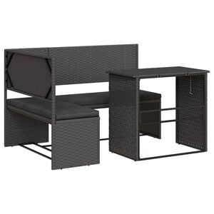 vidaXL havesofa med bord og hynder L-formet polyrattan sort