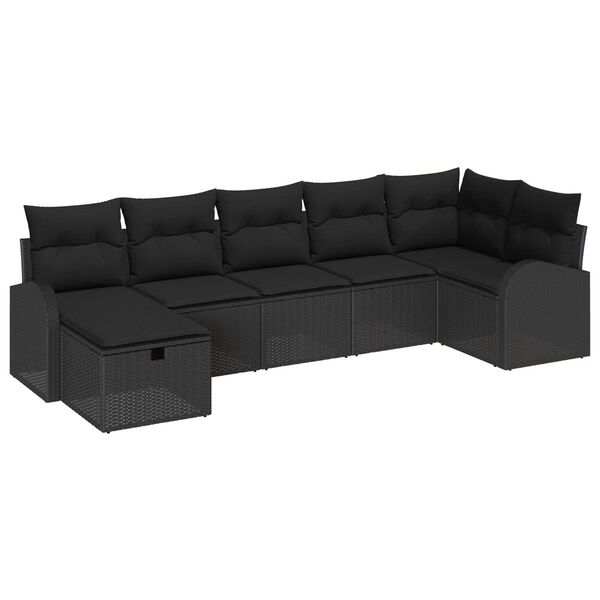 vidaXL Sofa Sæt med pude med opbevaring 7 pcs Sort polyrattan