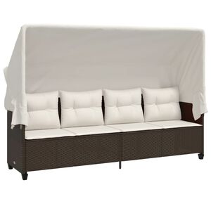 vidaXL loungesofa med baldakin og hynder polyrattan brun