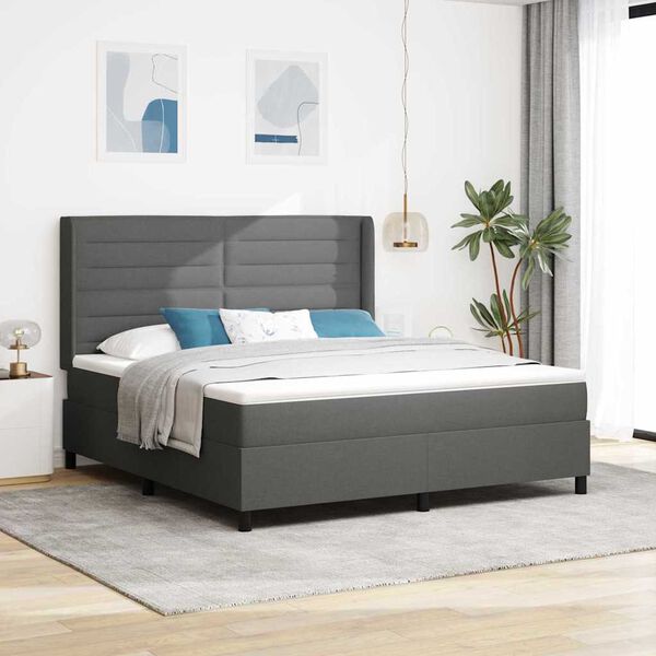 vidaXL LED Box Spring Bed med madras M&oslash;rkegr&aring; 180 x 200 cm Stof