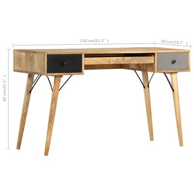 vidaXL skrivebord med skuffer 130 x 50 x 80 cm massivt mangotræ
