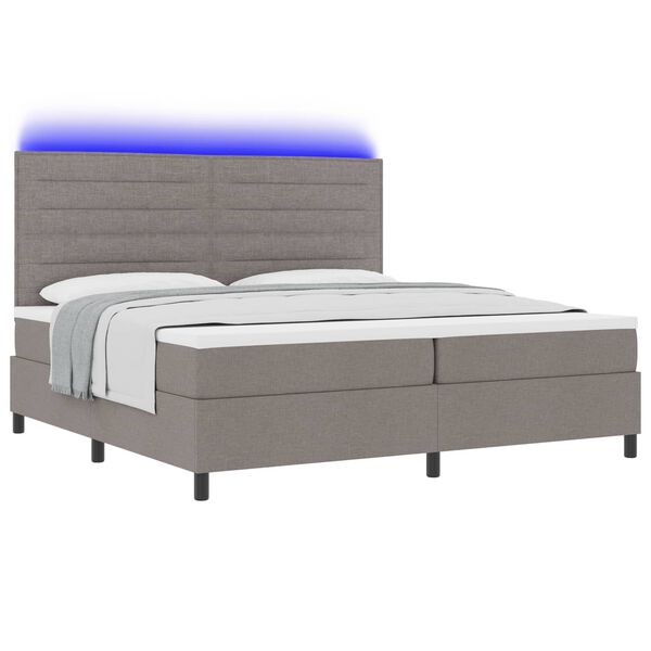 vidaXL Box spring seng med madras med LED Gr&aring;brun 200 x 200 cm Stof