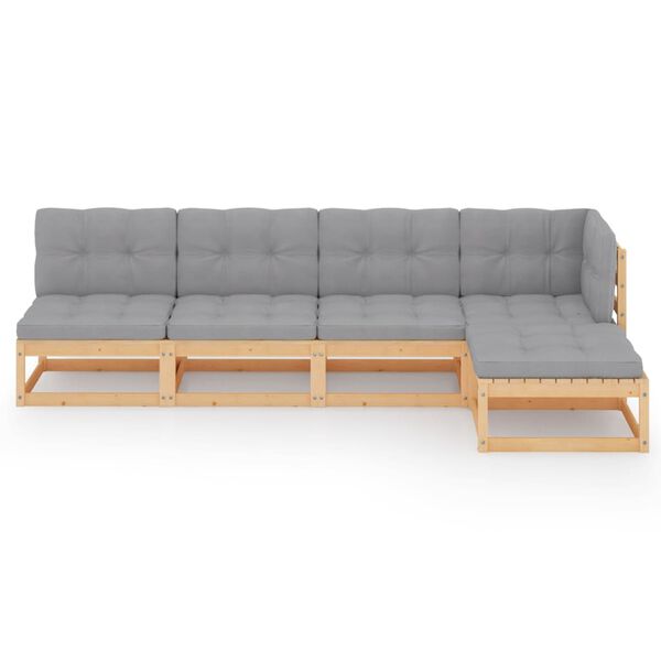 vidaXL lounges&aelig;t til haven 5 dele med hynder massivt fyrretr&aelig;