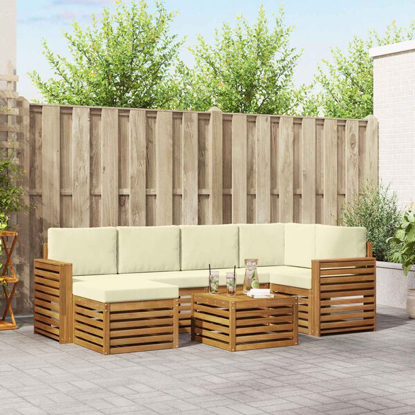 vidaXL Sektionalsofa s&aelig;t 7 pcs Naturlig og Fl&oslash;de Massivt Akacietr&aelig;