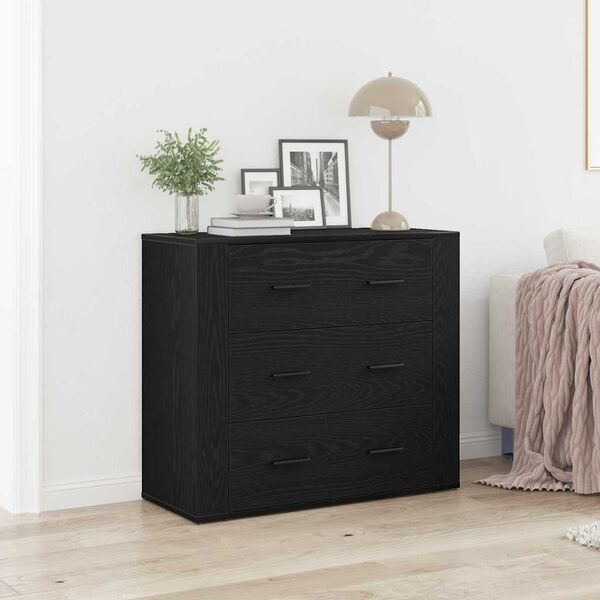 vidaXL Sideboard med skuffe Sort eg 80 x 33 x 70 cm Konstrueret tr&aelig;