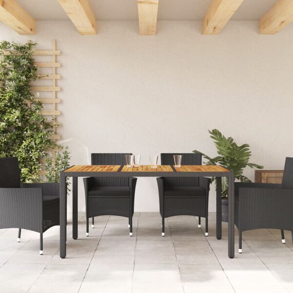 vidaXL havebord med akacietop 150x90x75 cm polyrattan sort