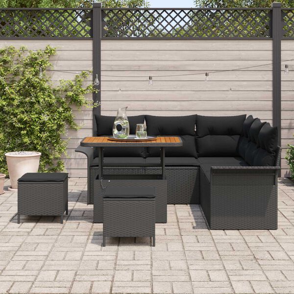 vidaXL Havesofa Sæt 8 pcs Sort polyrattan