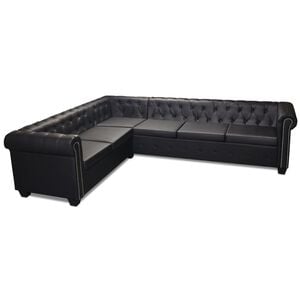 vidaXL Chesterfield 6-personers hj&oslash;rnesofa kunstl&aelig;der sort