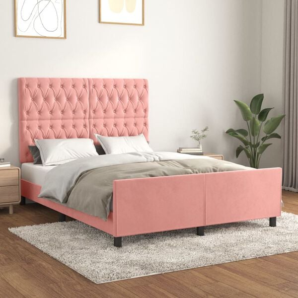 vidaXL sengeramme med sengegavl 140x190 cm fl&oslash;jl pink