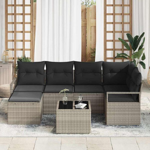 vidaXL Sofa S&aelig;t 7 pcs Lysegr&aring; polyrattan