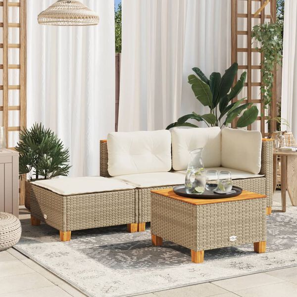 vidaXL haveskammel med hynde 63,5x56x32 cm polyrattan beige