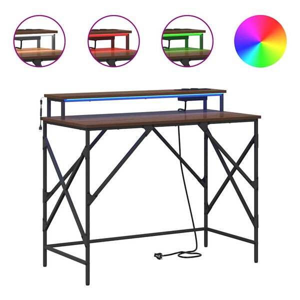 vidaXL Bord med hylde Brun eg 100 x 50 x 86,5 cm Konstrueret tr&aelig;
