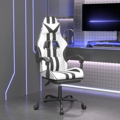 vidaXL drejelig gamingstol med fodstøtte kunstlæder hvid sort