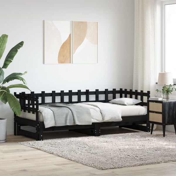vidaXL daybed med udtræk 2x(90x190) cm massivt fyrretræ sort