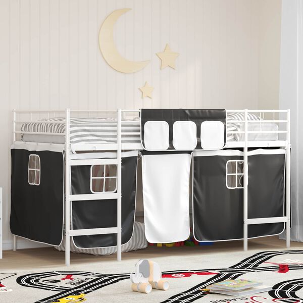 vidaXL Kids'loftseng med gardiner Hvid og sort 99,5 x 200 cm
