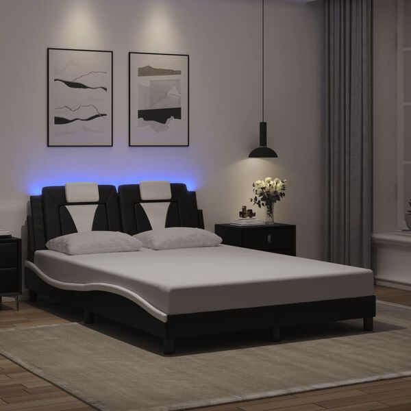 vidaXL sengeramme Viana med LED uden madras 100x190 cm sort og hvid