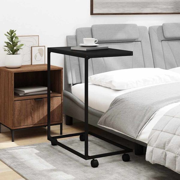 vidaXL sidebord med hjul 55x35x70 cm konstrueret tr&aelig; sort