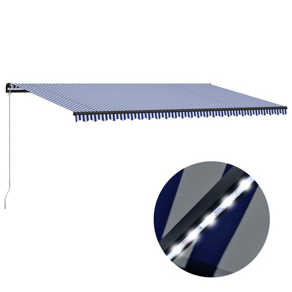 vidaXL markise m. LED-lys 600x300 cm manuel betjening bl&aring; og hvid