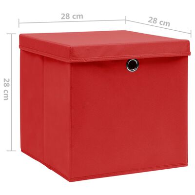 vidaXL opbevaringskasser med låg 10 stk. 28x28x28 cm rød