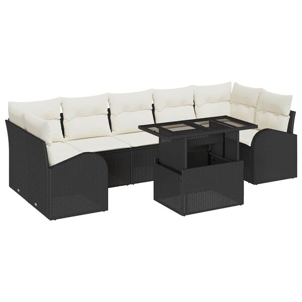 vidaXL Havesofa S&aelig;t med pude 8 pcs Sort Poly rattan